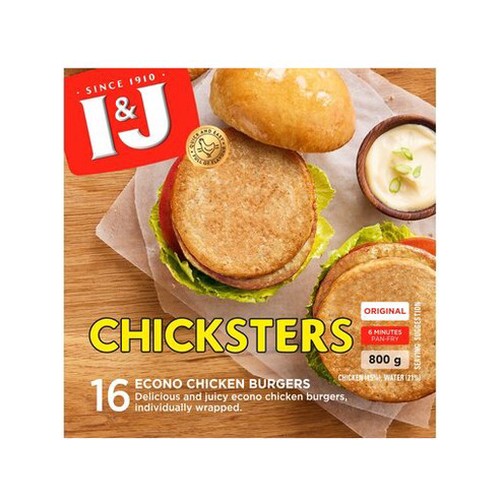 I&J Frozen Chicksters Chicken Burger Patties 800g