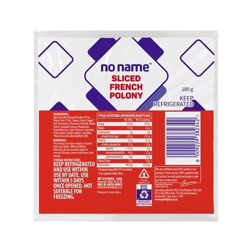No Name Sliced French Polony 180g