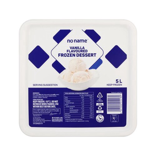 No Name Vanilla Frozen Dessert 5L