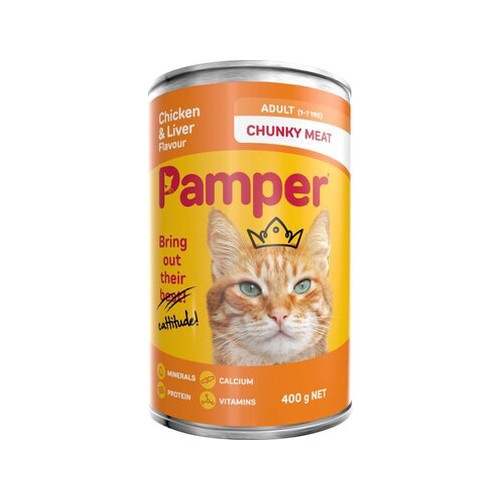 Pamper Chicken & Liver Flavour Chunky Meat Cat Food 400g