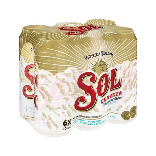 Sol Premium Lager Beer Cans 6 x 500ml