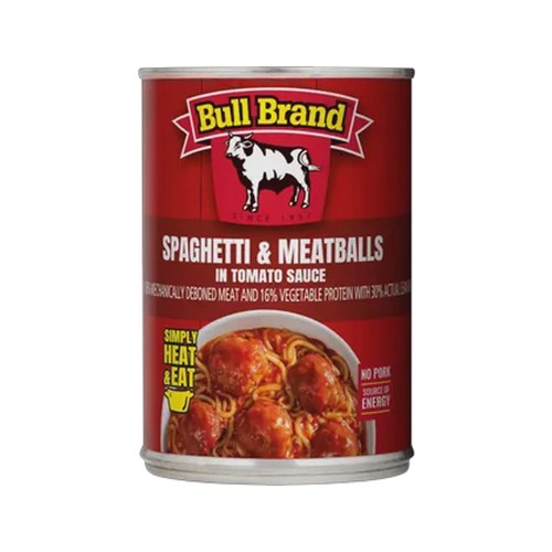 bull brand spaghetti & meatballs in tomato sauce can 400g