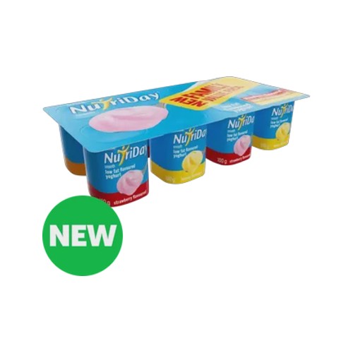 danone nutriday strawberry mixed fruit & banana flavoured low fat smooth yoghurt 8 x 100g