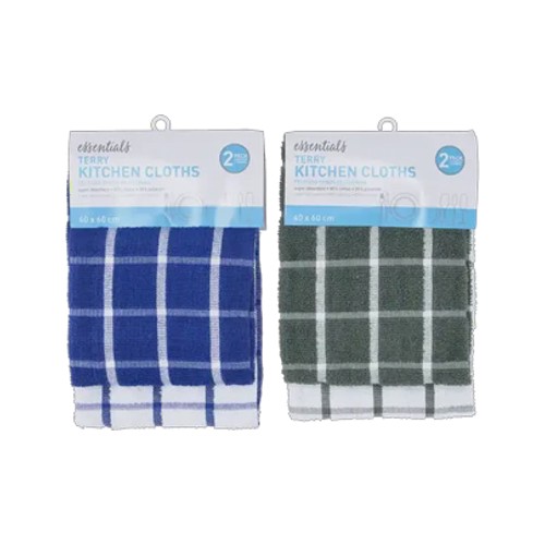 essentials terry kitchen cloths 2-pack 40 x 60cm colour may vary