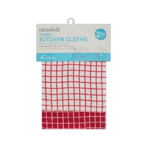 essentials terry kitchen cloths 2-pack