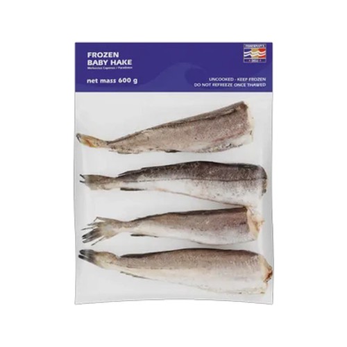 fishermans deli frozen baby hake 600g