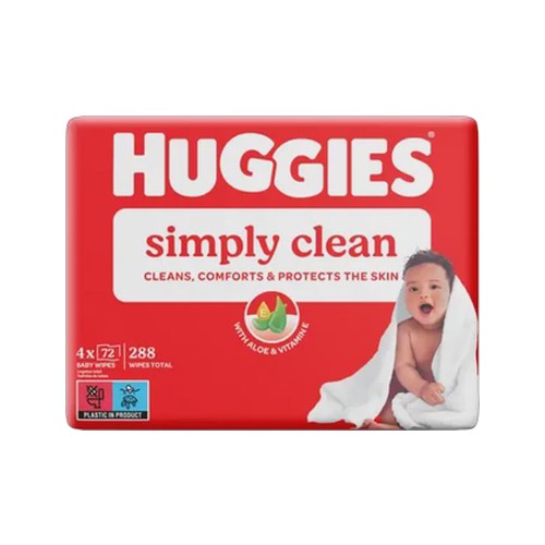huggies simply clean baby wipes 4 x 72 pack