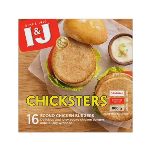 I&j Chicksters Original Frozen Econo Chicken Burgers 800g