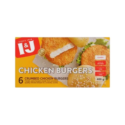I&j Frozen Crumbed Chicken Breast Burger Patties 400g