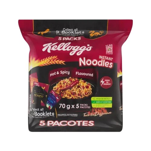 kelloggs hot & spicy flavoured instant noodles 5 x 70g