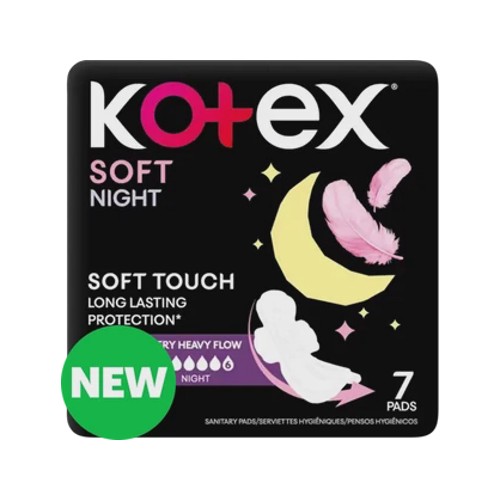 kotex soft very heavy flow maxi protect night sanitary pads with wings 7-pack