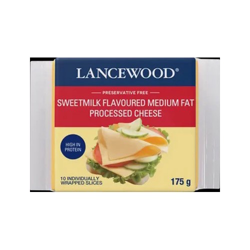 lancewood sweetmilk flavoured medium fat processed cheese slices 10 pack