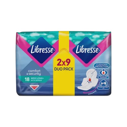libresse heavy flow maxi long sanitary pads with wings 18 pack