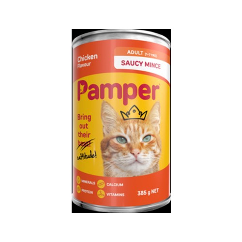 Pamper Saucy Mince Chicken Flavoured Cat Food 385g