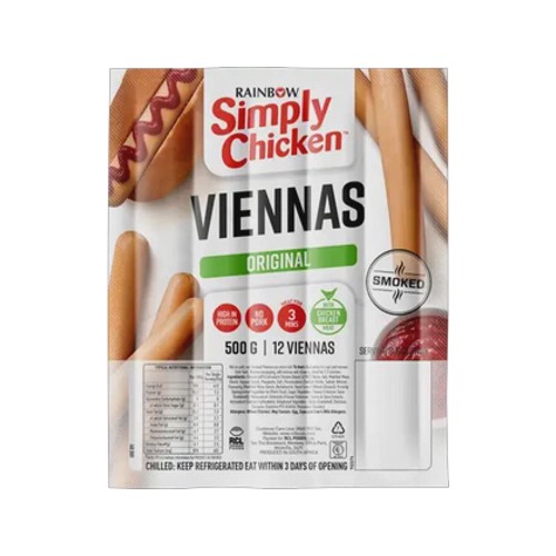 Rainbow Simply Chicken Original Smoked Viennas 500g