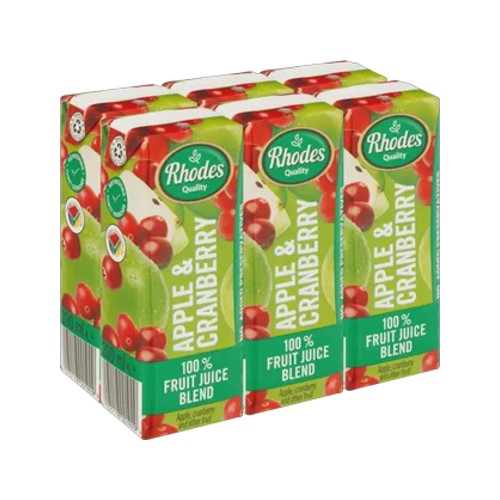 rhodes quality apple & cranberry 100 fruit juice blend 6 x 200ml