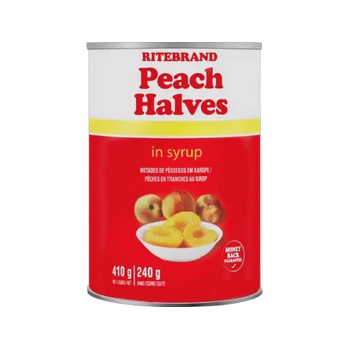 ritebrand peach halves in syrup 410g