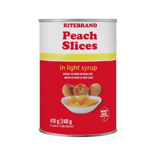 ritebrand peach slices in light syrup can 410g