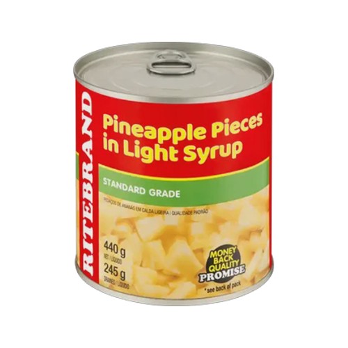 ritebrand pineapple pieces in light syrup 440g