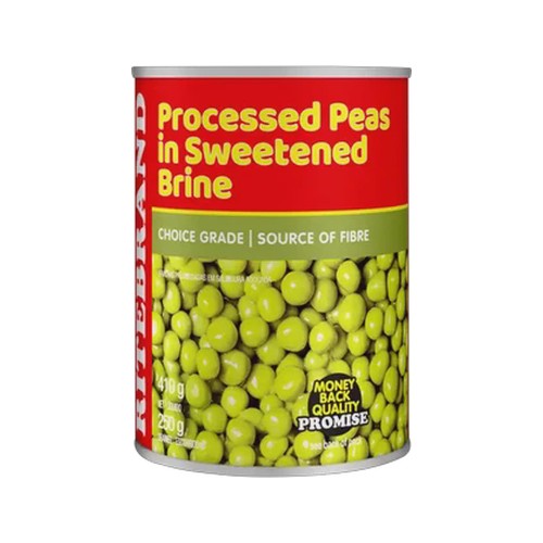 ritebrand processed peas in sweetened brine 410g