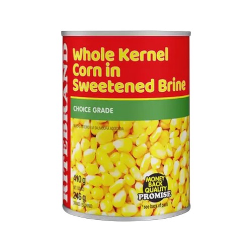 ritebrand whole kernel corn in sweetened brine 410g
