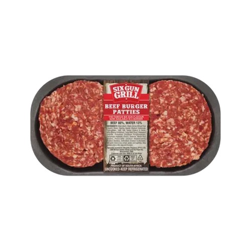 six gun grill beef burger patties 4 patties 300g - 500g