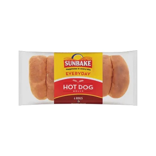 sunbake everyday white hotdog rolls 6-pack