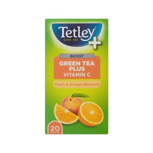 tetley peach & orange flavoured green tea teabags 20 pack
