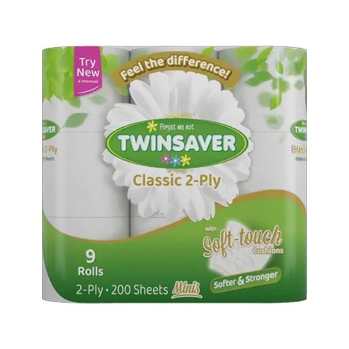 twinsaver classic 2-ply mini toilet tissue roll 9 pack