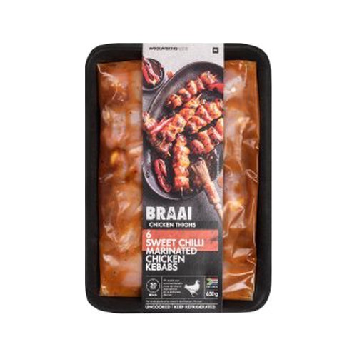 6 Sweet Chilli Marinated Chicken Kebabs 650 g