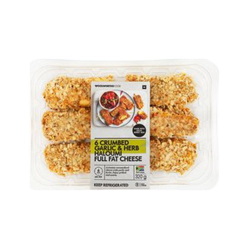 crumbed garlic & herb haloumi full fat cheese 6 pk