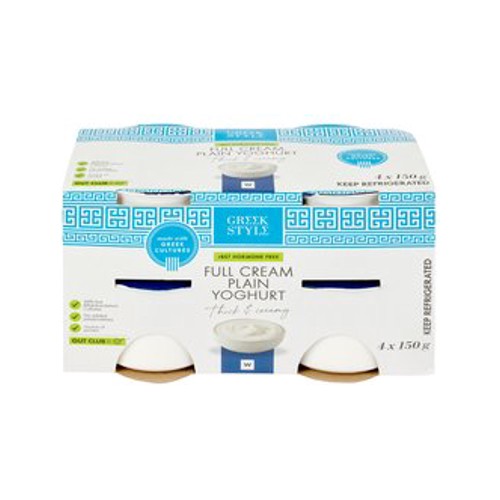 Greek Style Full Cream Plain Yoghurt 4 x 150 g