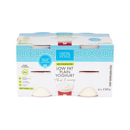 Greek Style Low Fat Plain Yoghurt 4 x 150 g