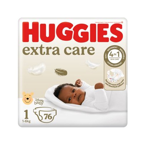 Huggies Extra Care Size 1 1-6 kg Nappies 76 pk