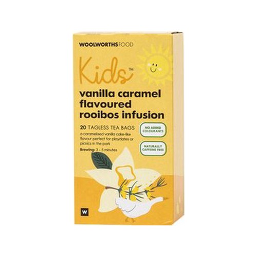 kids vanilla caramel flavoured rooibos infusion tagless tea bags 20 pk